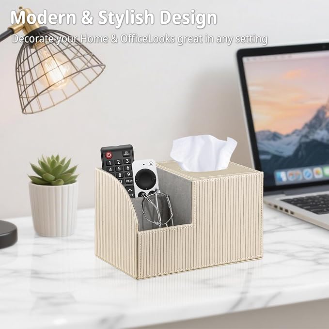 Square Tissue Box Cover with Storage, PU Leather Cube Tissue Box Holder - Image 6