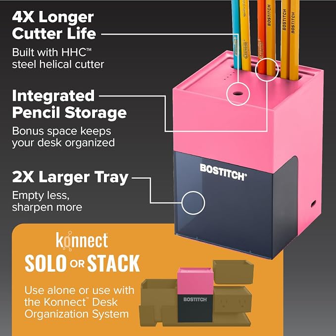 Bostitch Konnect Rechargeable Pencil Sharpener, Auto-Stop Helical Cutter - Image 3