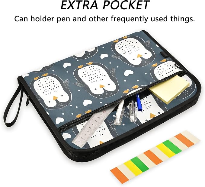 Expanding File Folder Cute Penguin Blue Accordion File Organizer 13 Pockets - Image 6