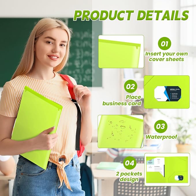 Henoyso 18 Pack Fluorescent Green Plastic Folders - Image 3