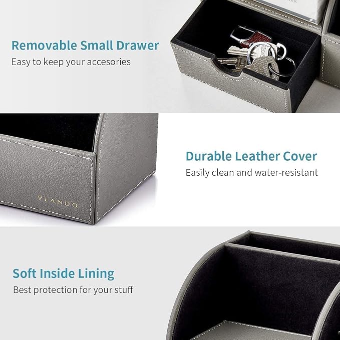 VLANDO Office Desk Organizer Leather Desktop Organizer Caddy - Image 3