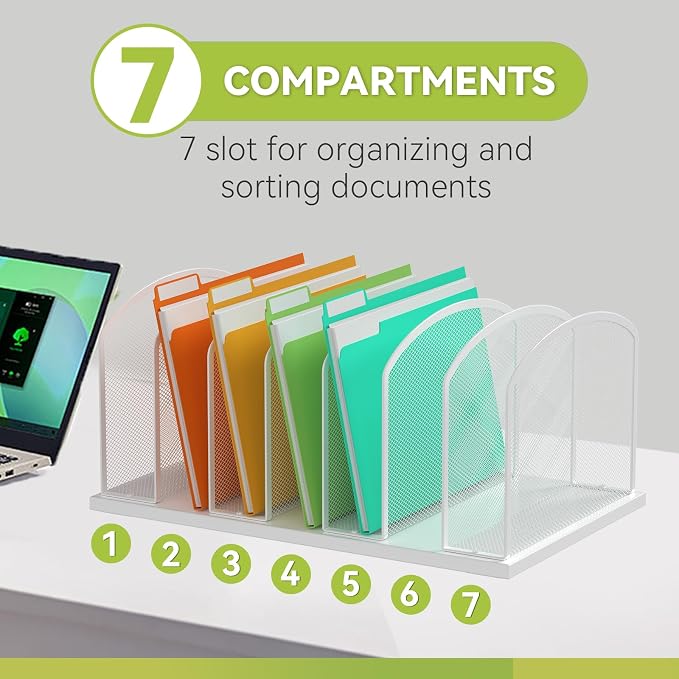 Desk File Organizer Vertical 7 Sections Mesh File Sorter Paper Storage Organizer - Image 4