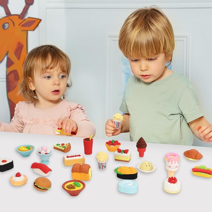 24 Pcs Mini Food Erasers, 3D Fruit Cake Dessert Pencil Erasers, Take Apart - Image 4