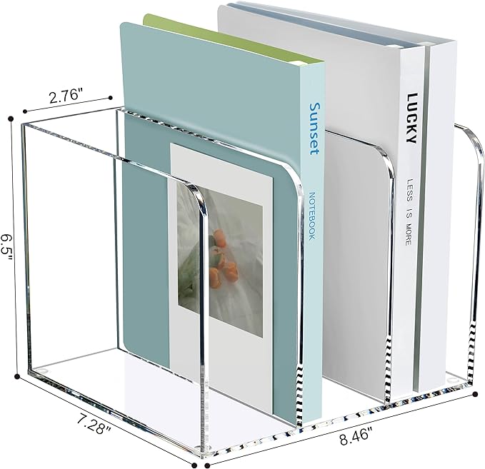 SANRUI Acrylic Magazine Holder Desk Organizer Workspace Sorters，Clear Bookend - Image 2