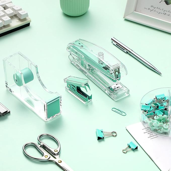Office Supplies Set Desk Accessory Kit, Acrylic Stapler Set Staple Remover - Image 4