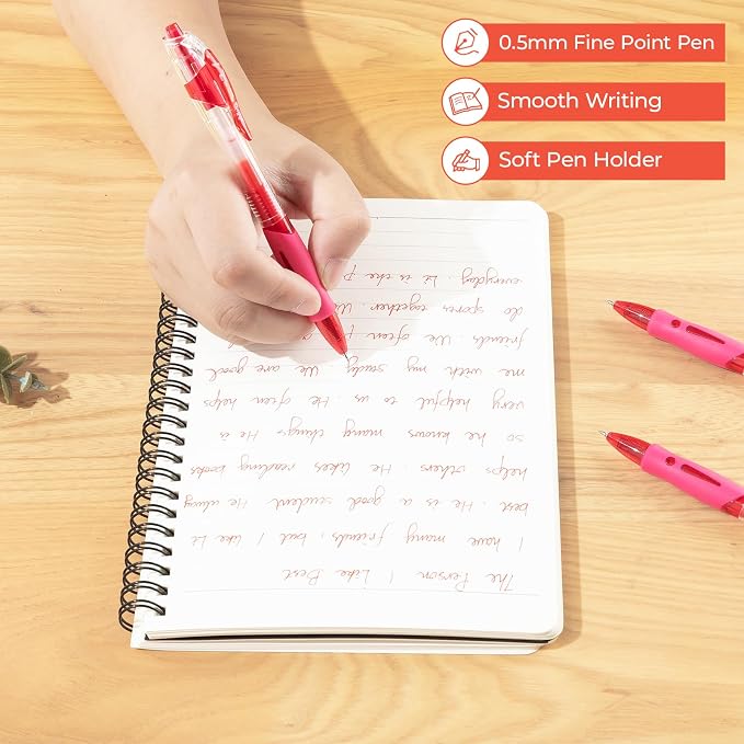 M&G 12Pcs Gel Pens, 0.5mm Red Ink Gel Pens Fine Point, Quick Dry Gel Ink Pens - Image 5