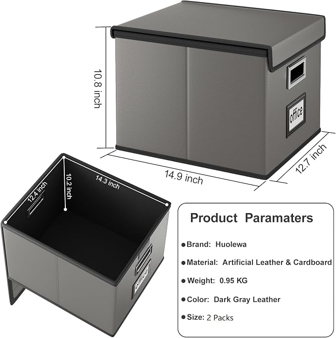 File Organizer Boxes with Lids, Collapsible Faux Leather Hanging File Folder - Image 6