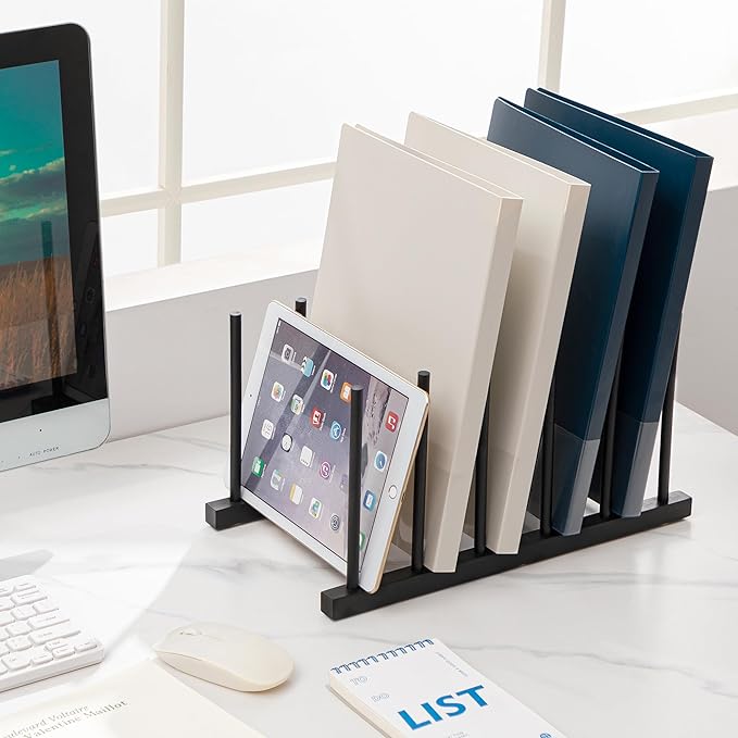 HBlife Black Desk File Organizer 5 Section Vertical File Sorter, 2 Pack Bamboo - Image 4
