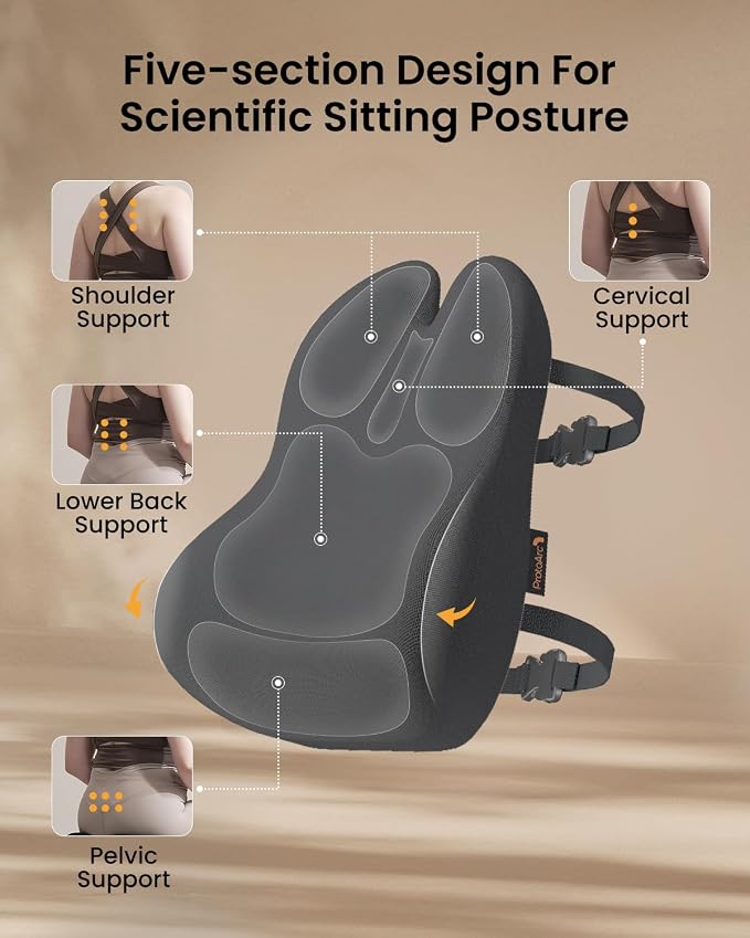 ProtoArc Lumbar Support Pillow for Office Chair, Memory Foam Back Support - Image 4