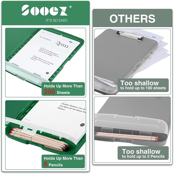 Sooez Clipboard with Storage, Clip Board 8.5 x 11 with Pen Holder, Plastic - Image 3