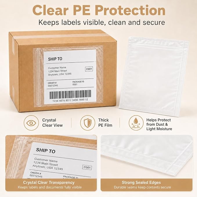 300 Pack 7"x10" Shipping Label Sleeves, Packing Slip Pouches, Packing List - Image 3