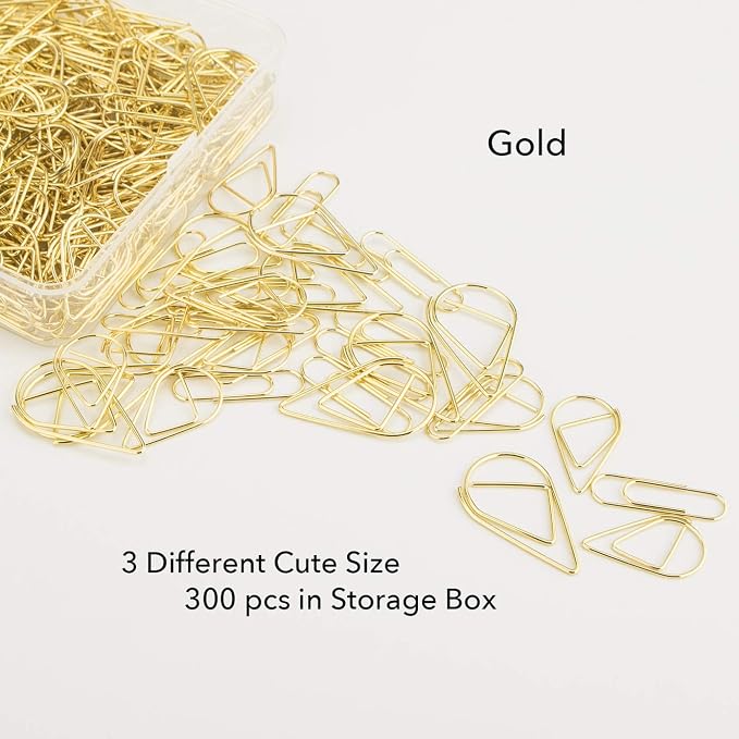 300 Pcs Cute Gold Paper Clips Assorted Sizes, Smooth Steel Wire Drop-Shaped - Image 2