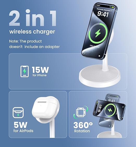 Magnetic Wireless Charger iPhone, 2 Pack 15W Fast Mag-Safe Charger Stand - Image 3