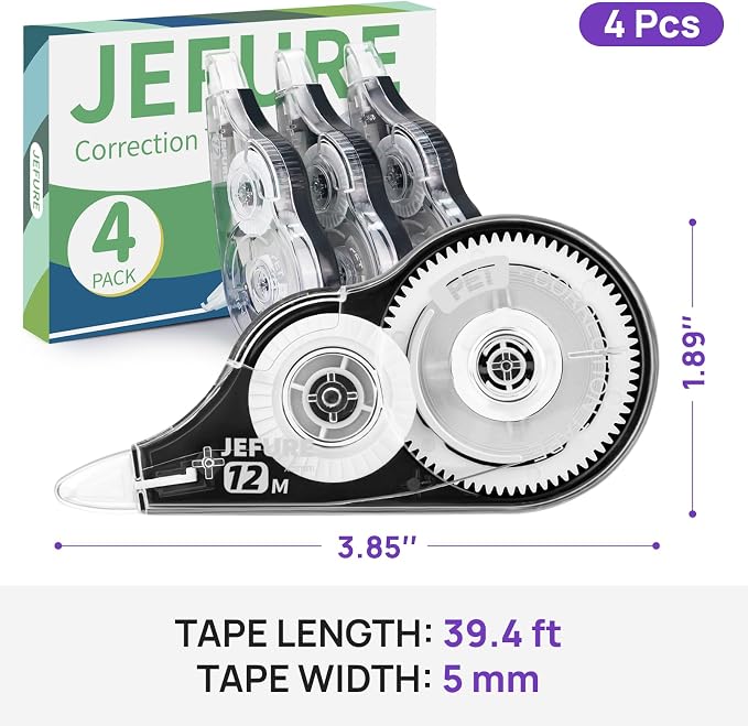 4 Pcs Correction Tape, 39.37 Ft White Wrong Out Tear-Resistant Bulk, Instant - Image 2