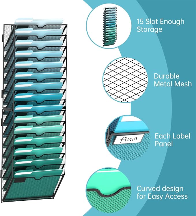 SUPEASY 15-Tier Wall File Organizer, Hanging Wall Files - Image 3