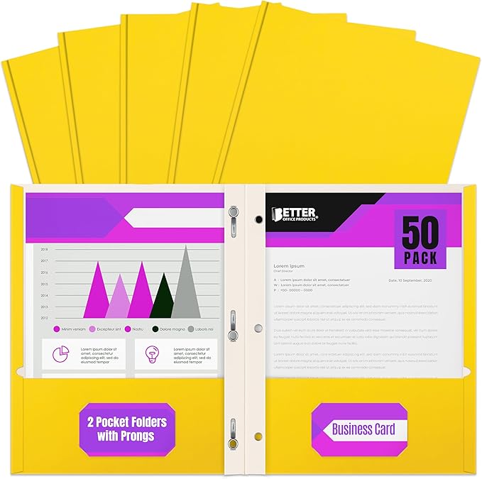 Better Office Products Yellow Paper 2 Pocket Folders by BetterOfficeProducts
