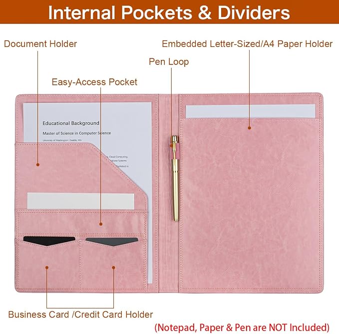 Padfolio Portfolio Binder, Faux Leather Folder, Resume Interview Legal Document - Image 2