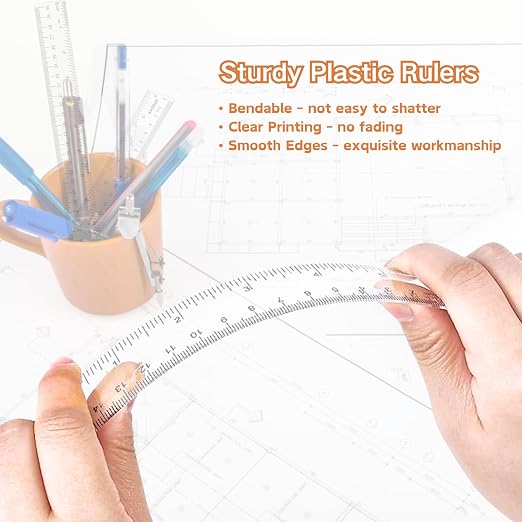 Plastic Rulers, 6 Inch Ruler, 12 Inch Ruler, Straight Plastic Ruler Set - Image 4
