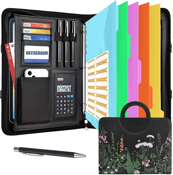 Portfolio Binder 3 Ring Includes Pen and 5 Dividers by NATISERAUM