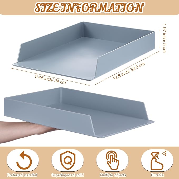 Wenqik 4 Pcs Stackable Paper Trays Rectangular Plastic Desk Holder Desktop - Image 4