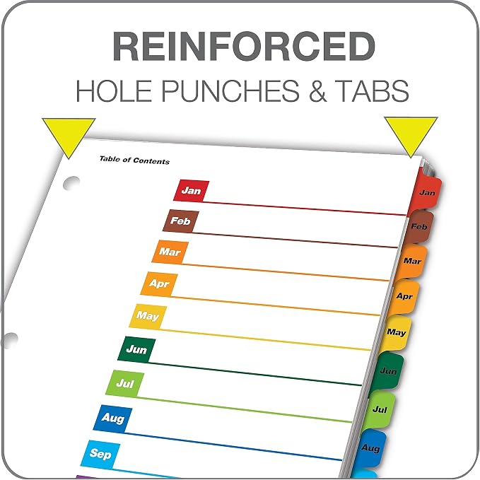 Cardinal OneStep Binder Dividers, 12-Tab Monthly, Customizable Table of Contents - Image 6