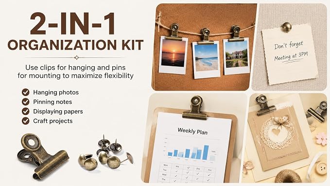 20 Pack Metal Clips with Push Pins Bulldog Clips - Image 5