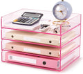 Harloon 4 Tier Clear Hot Pink Acrylic Paper Organizer Letter Tray, Aesthetic by Muasung