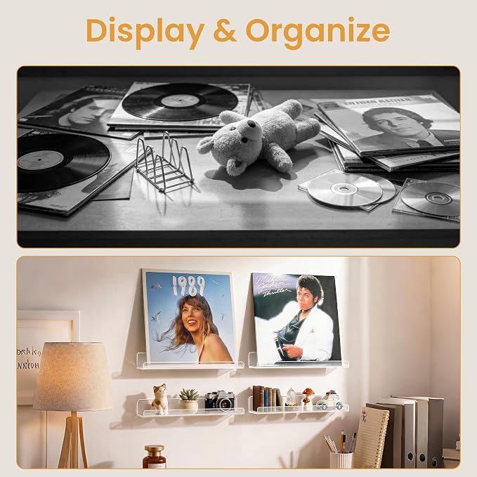 Laurensory Vinyl Record Shelf Wall Mount Shelves, 12 inch Clear Acrylic Vinyl - Image 6