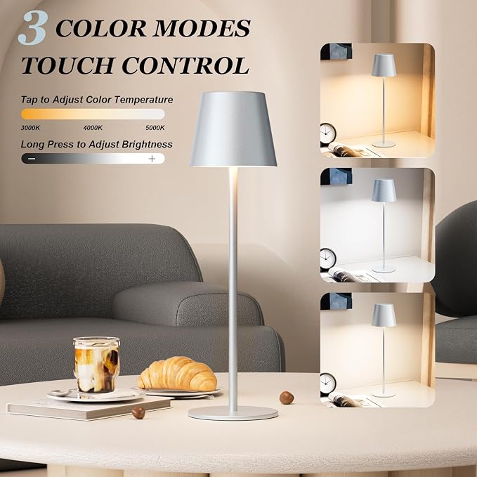 Kakanuo Silver Grey Cordless Lamp Rechargeable - Image 2
