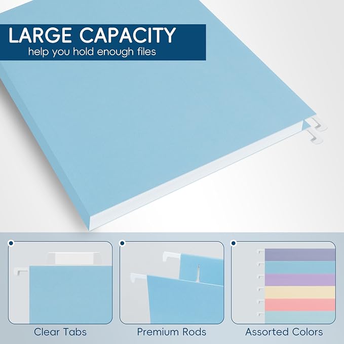 Blue Hanging File Folders, 25 Pack Letter Size File Folders - Image 4