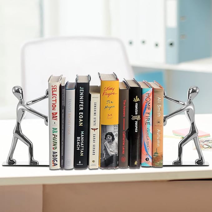 Fasmov Heavy Duty Stainless Steel Man Bookends Nonskid Bookends Art Bookend - Image 4