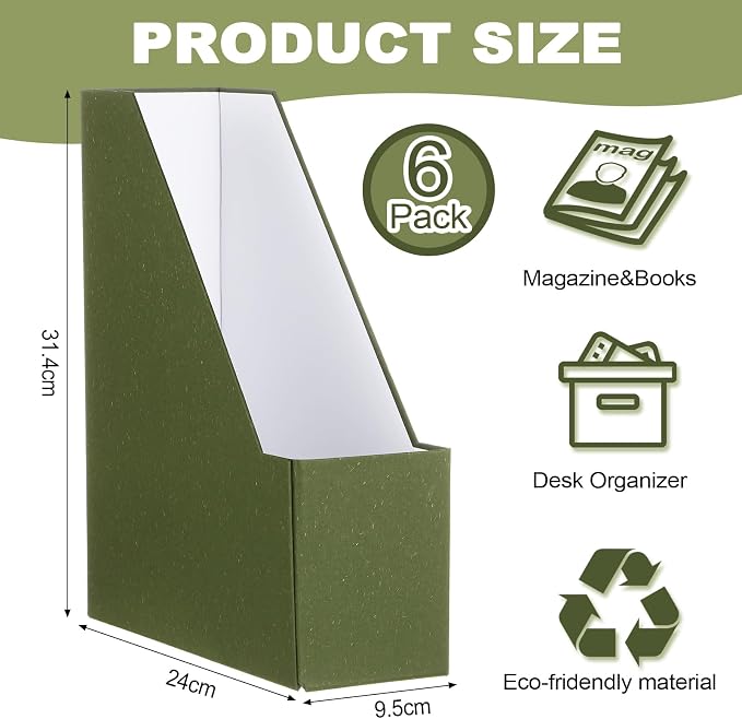 Gueevin Set of 6 Magazine File Holders, Sturdy Cardboard Desk Magazine Organizer - Image 2