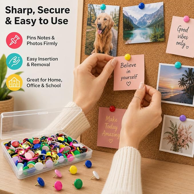 200 PCS Colored Round Head Thumb Tacks – Plastic Push Pins - Image 5