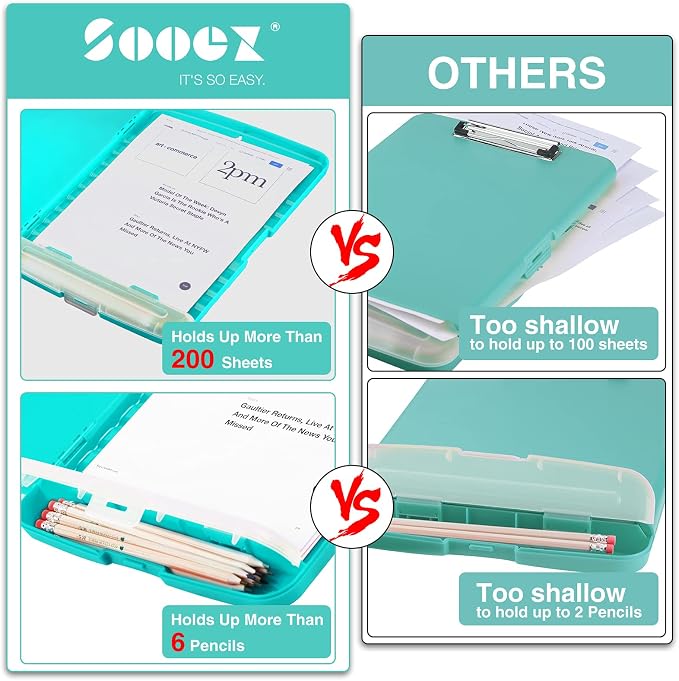 Sooez Clipboard with Storage, Clip Board 8.5 x 11 with Pen Holder, Plastic - Image 3