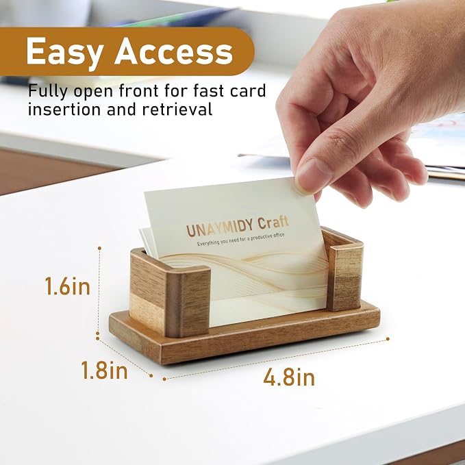 Business Card Holder for Desk, Acacia Wood Desktop Name Card Display Stand & - Image 3