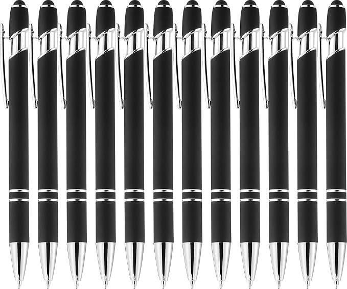 LINFANC 12 Pack Black Silver Ballpoint Pen by LINFANC