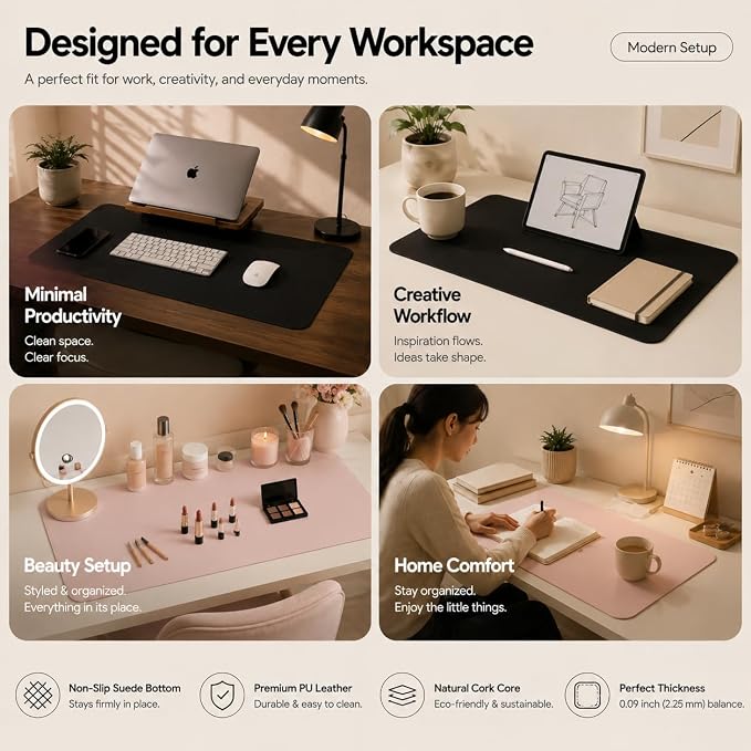AFIING Cork Desk Mat, 23.6" x 13.7", Desk Pad Protector | Dual-Sided Cork & PU - Image 10