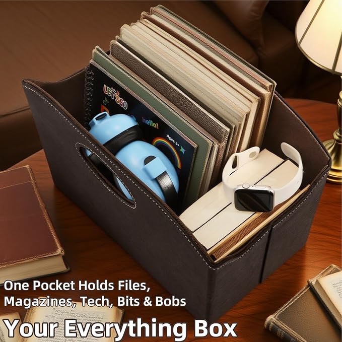 WRINGKIT Leather Magazine File Holder, Foldable Magazine Basket - Image 4