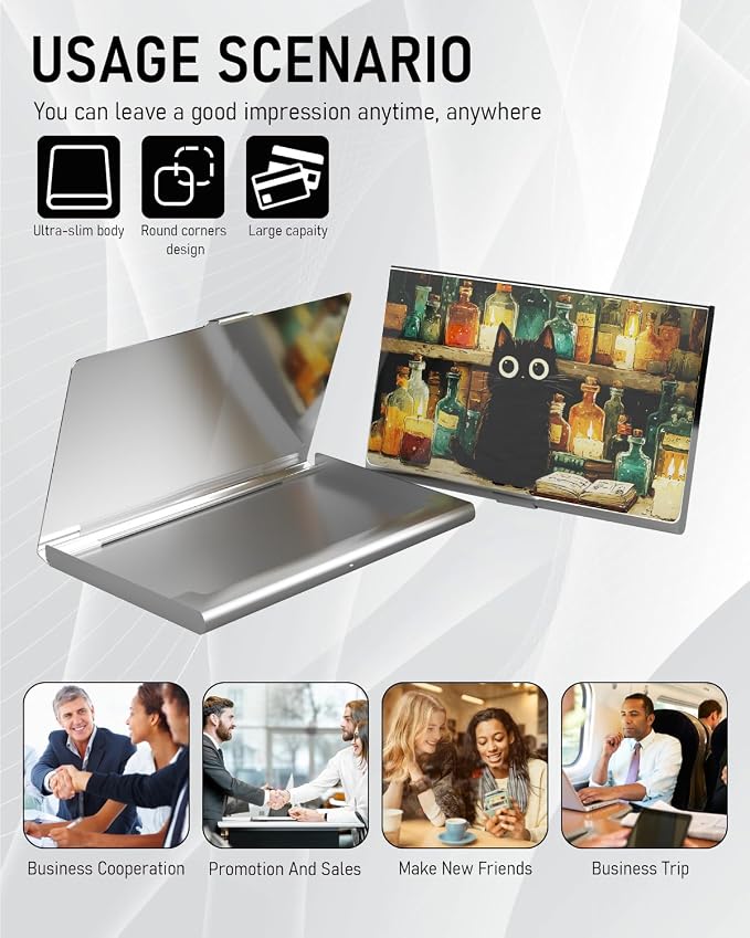 Business Card Metal Slim Organizer, Professional Stainless Steel Square Pocket - Image 6