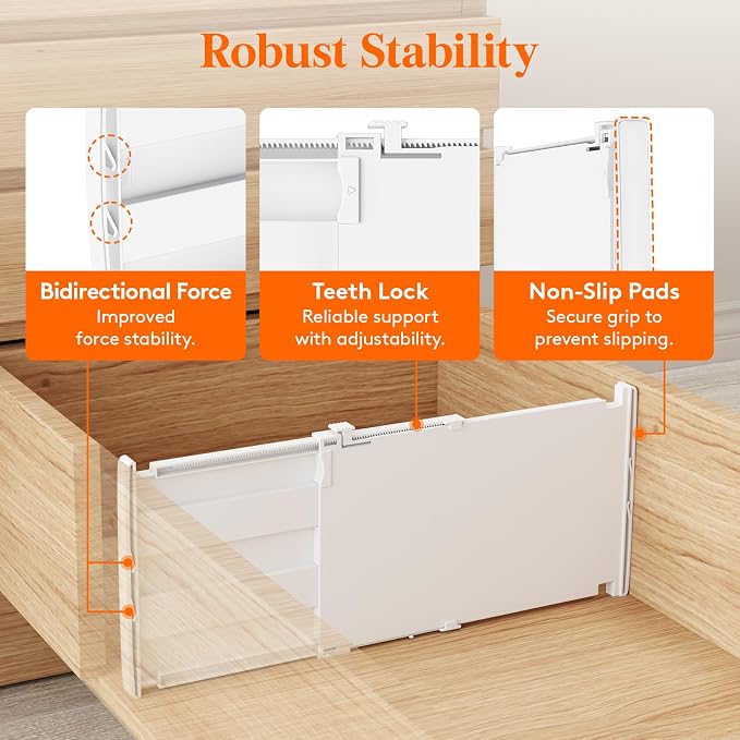 Lifewit 8" Tall 8 Pack Drawer Dividers, 13.8"-22.2" Adjustable Deep Drawer - Image 4