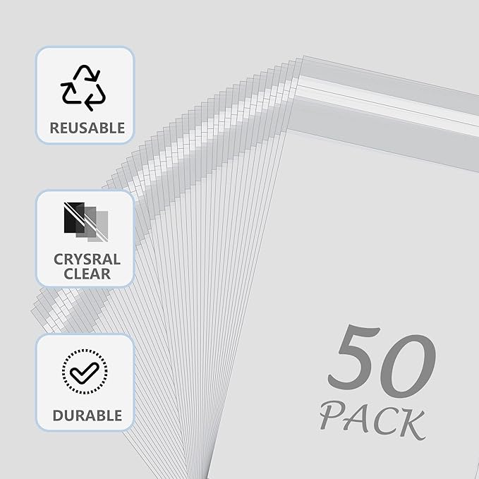 50 Pack Acid-Free Crystal Clear Sleeves Storage Bags - Image 5