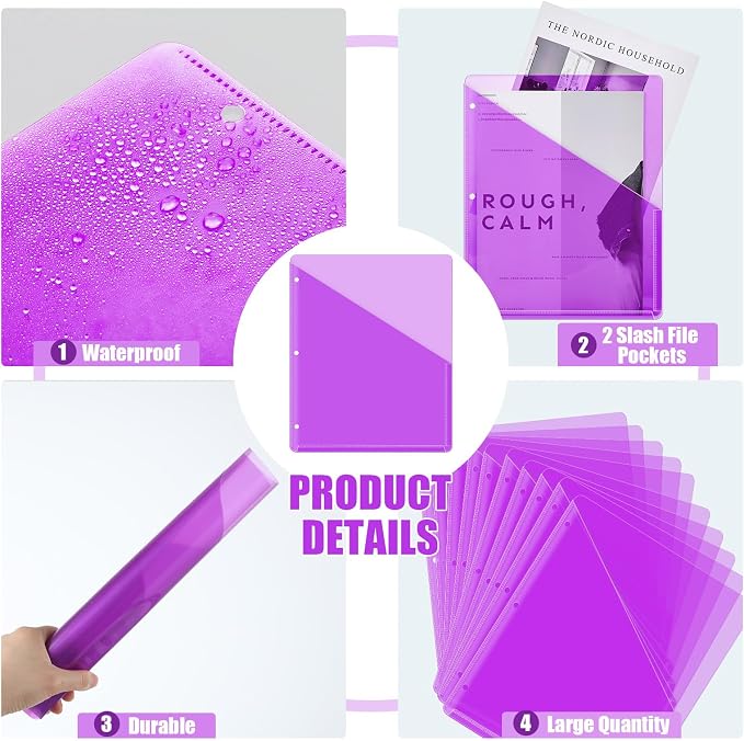 Seajan 100 Pcs Pocket Folders for 3 Ring Binder Clear Plastic Folders Sleeves - Image 3