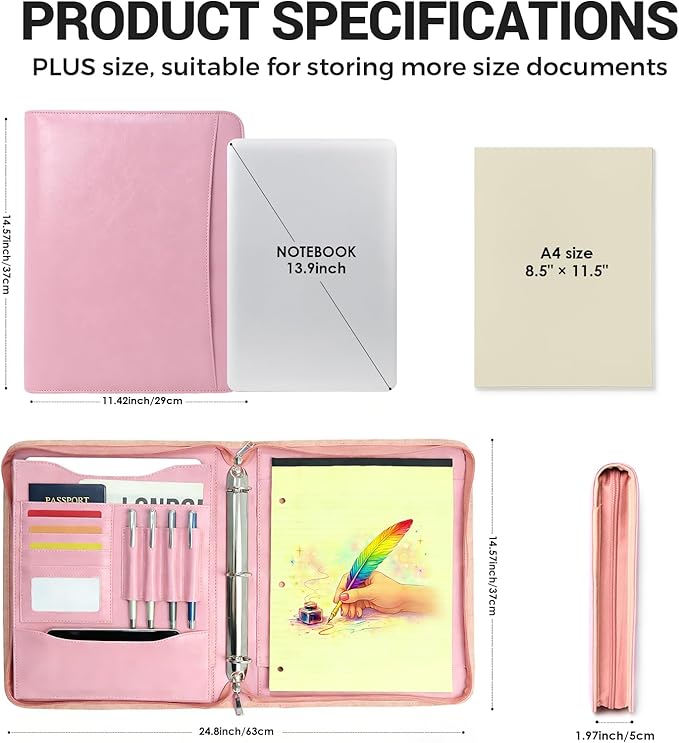 Faux Leather Zippered Padfolio - Image 4