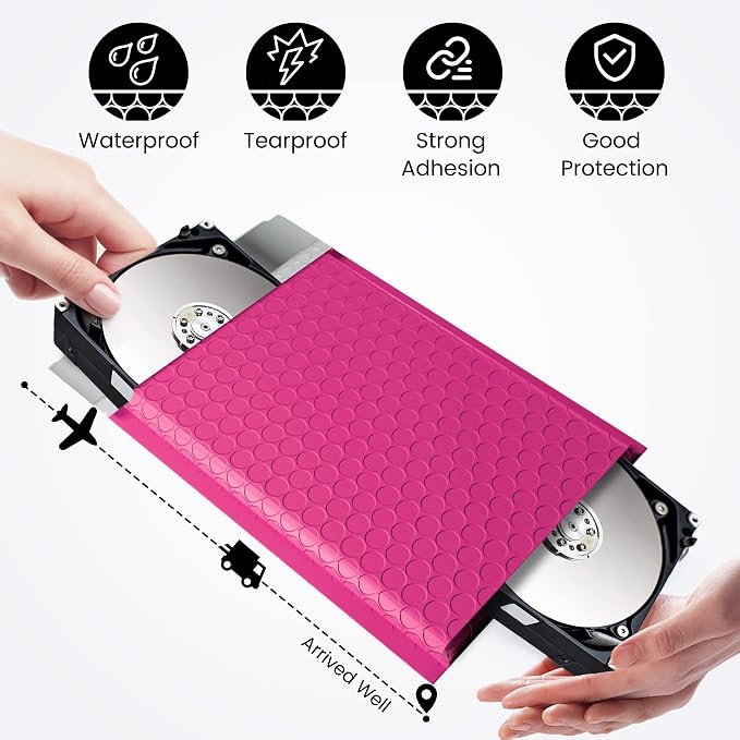 Fuxury Pink Bubble Mailers 6x10 Inch 500 Pack Usable Size 6x9 Padded Envelopes - Image 7