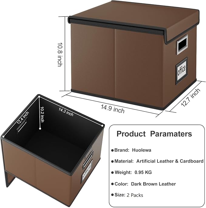 File Organizer Boxes with Lids, Collapsible Faux Leather Hanging File Folder - Image 6