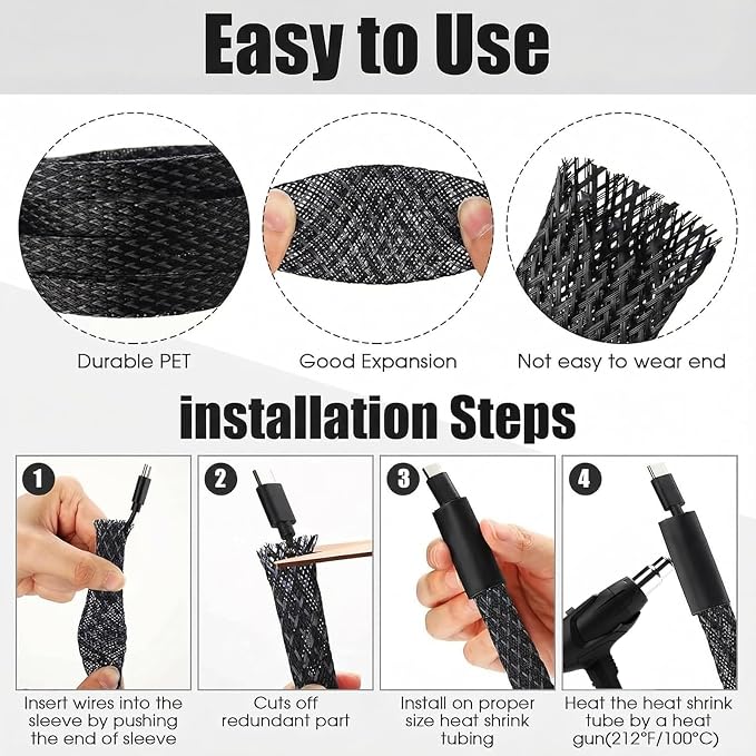 Tatuo 151 ft Expandable Braided Cable Sleeve Multi Size Braided Wire Sleeve - Image 3