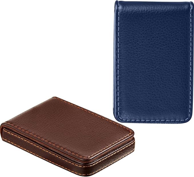 Outus 2 Pieces Business Card Holder, PU Leather Business Card Case Pocket Wallet - Image 4