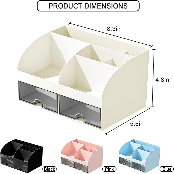COMFYROOM Desk Organizer with 6 Compartments and 2 Drawers, Plastic Makeup - Image 3