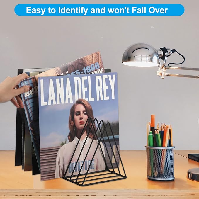 EASEPRES Vinyl Record Holder Storage, 9 Slot Metal Magazine Book Album Display - Image 5