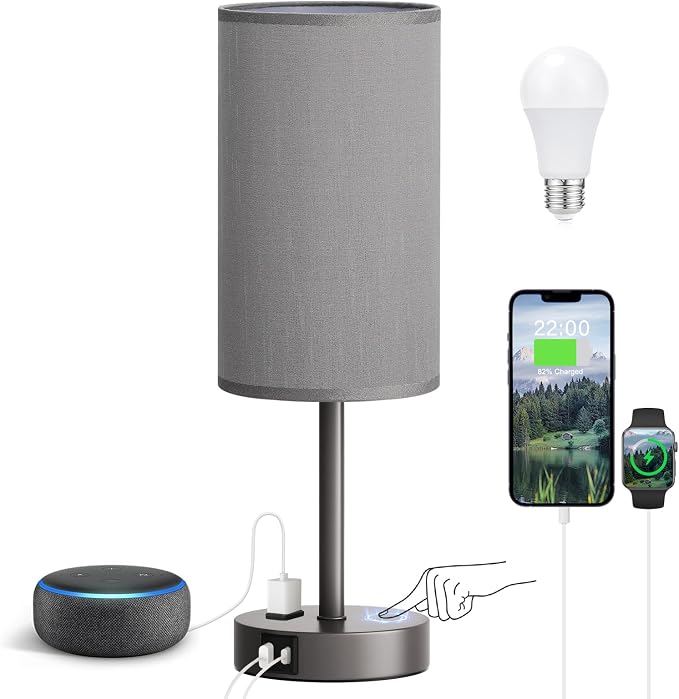 Fenmzee Grey Nightstand Bedroom Lamp by Fenmzeelighting
